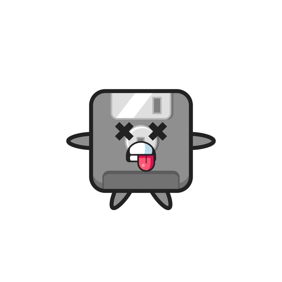 character of the cute floppy disk with dead pose vector