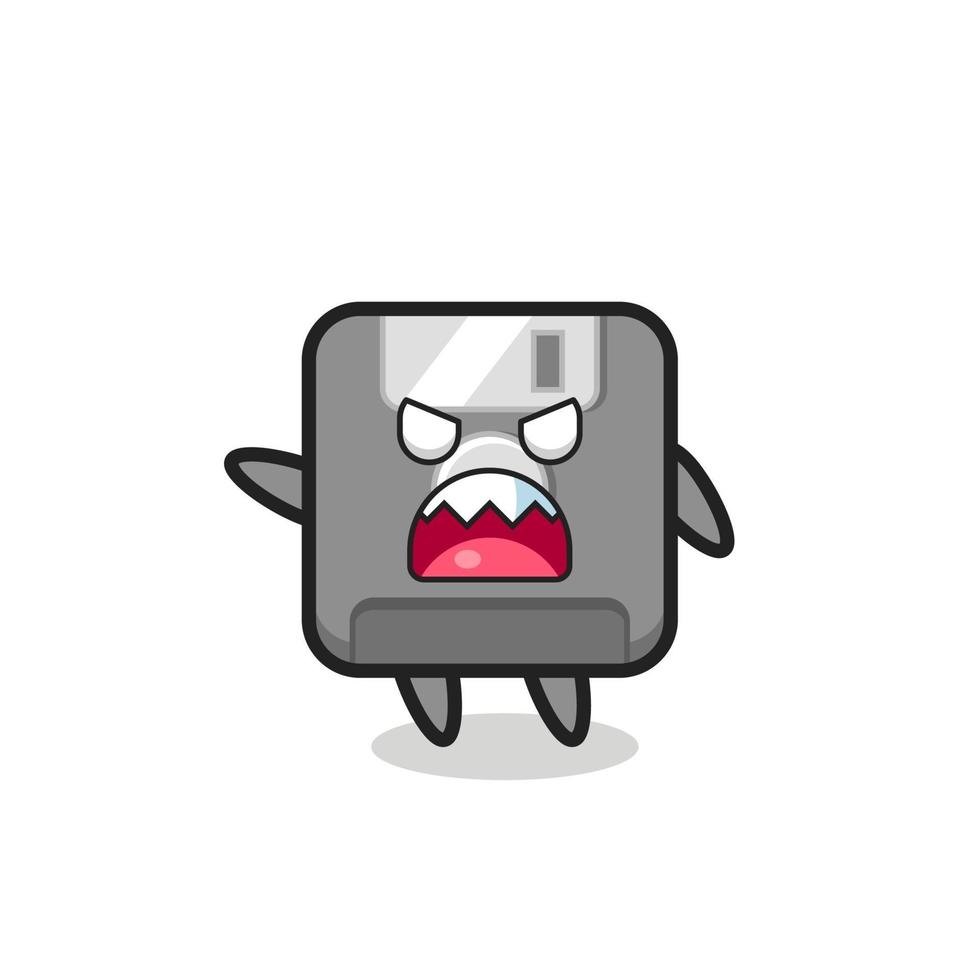 cute floppy disk cartoon in a very angry pose vector