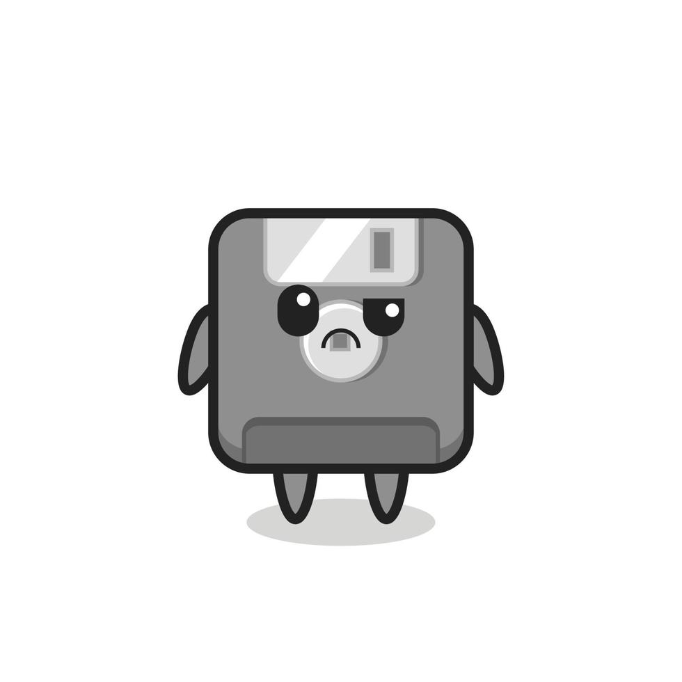 the mascot of the floppy disk with sceptical face vector