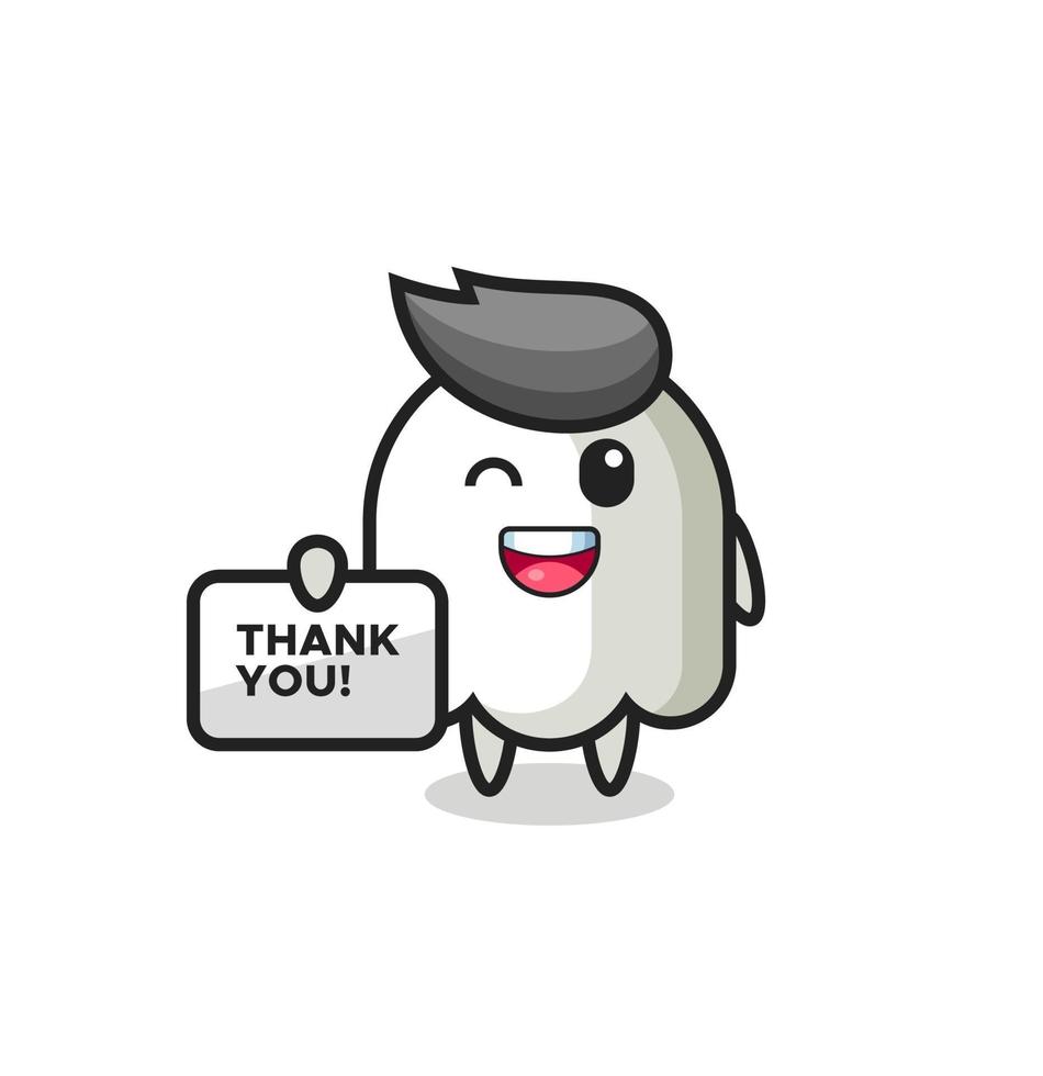 the mascot of the ghost holding a banner that says thank you vector