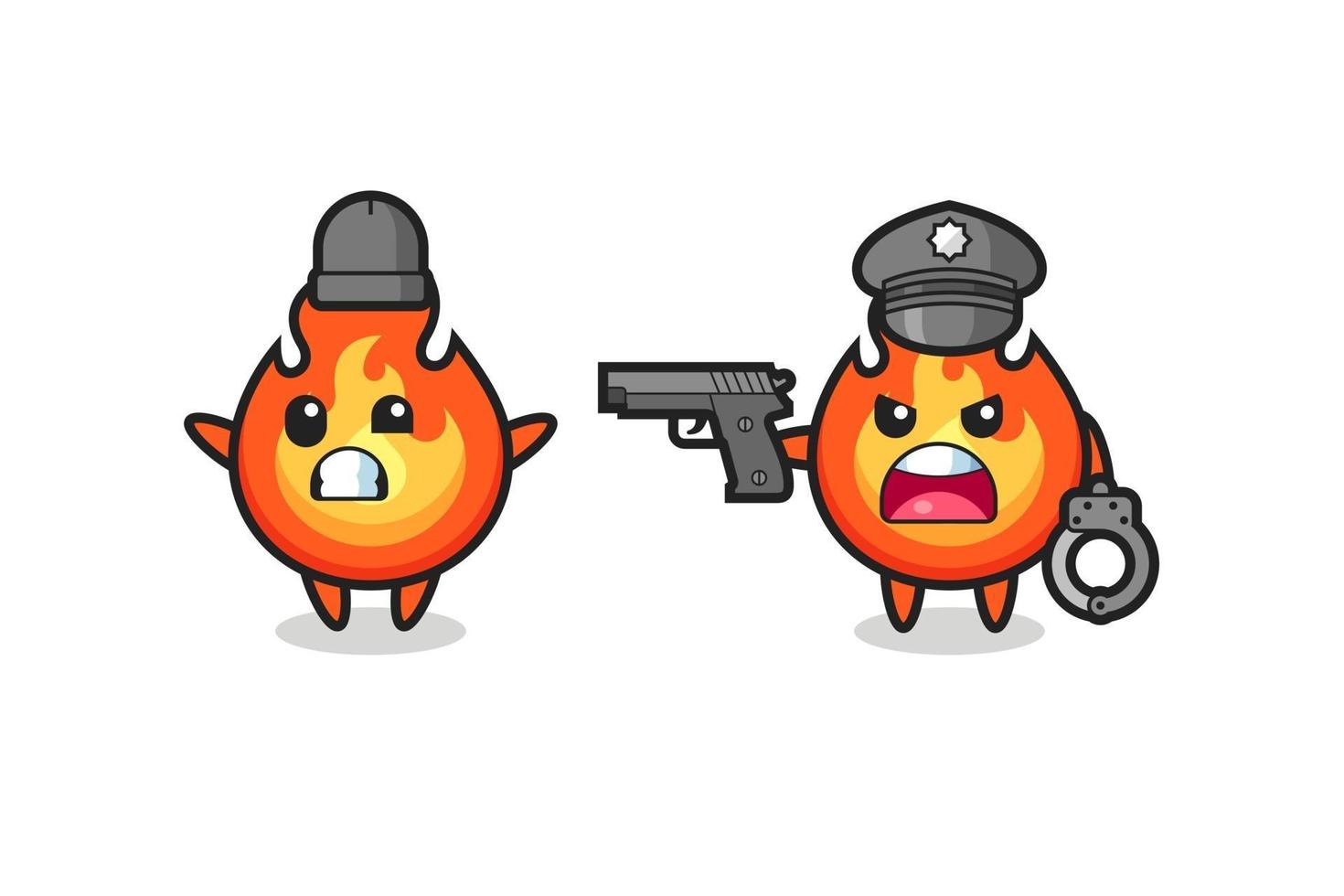 illustration of fire robber with hands up pose caught by police vector
