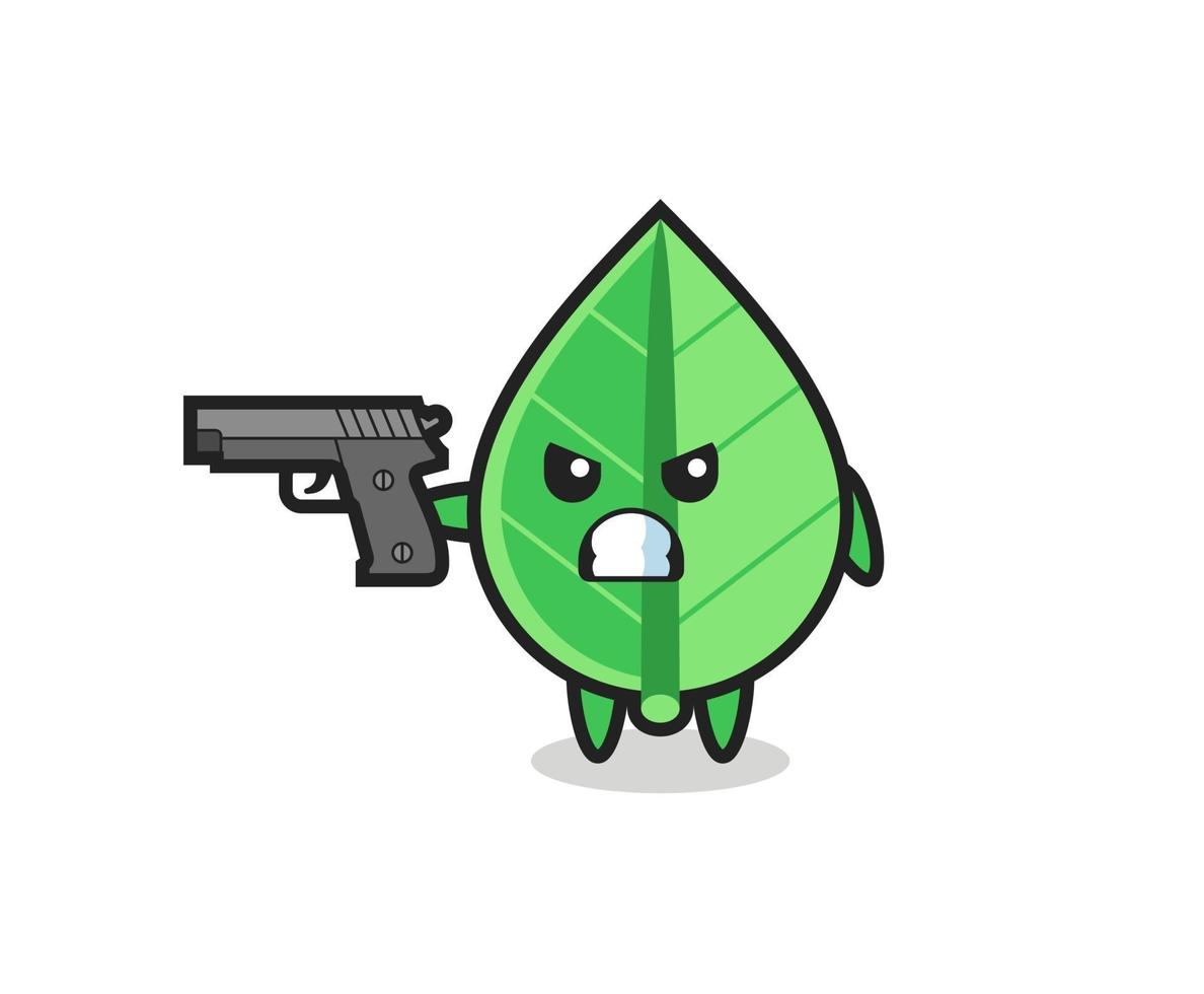 the cute leaf character shoot with a gun vector