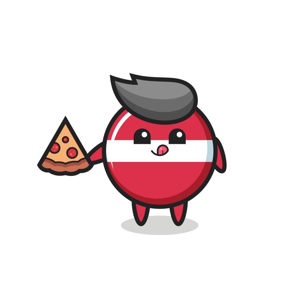 cute latvia flag badge cartoon eating pizza vector