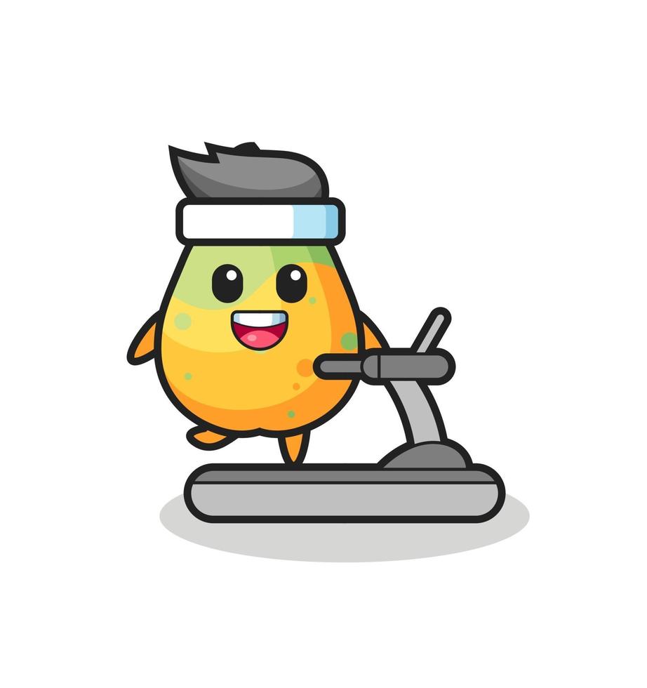 papaya cartoon character walking on the treadmill vector