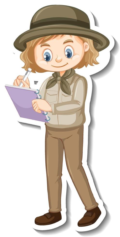 Girl in safari outfit cartoon character sticker vector