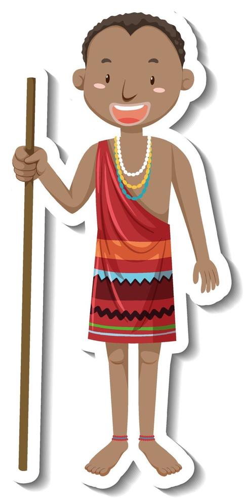 African tribal man cartoon character sticker vector