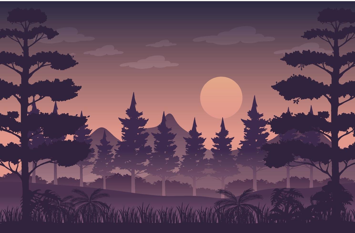 silueta crepúsculo bosque paisaje antecedentes vector