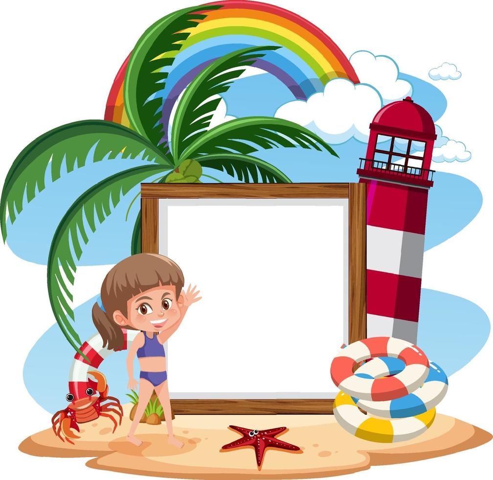 Blank banner template on the island with lighthouse isolated vector