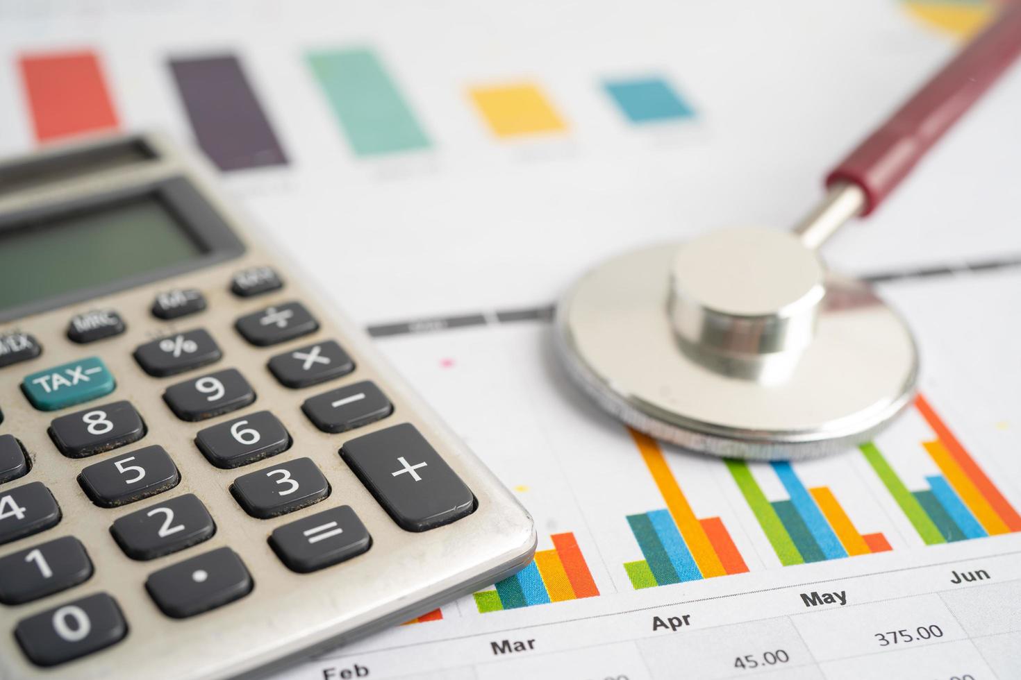 Stethoscope with calculator on chart photo