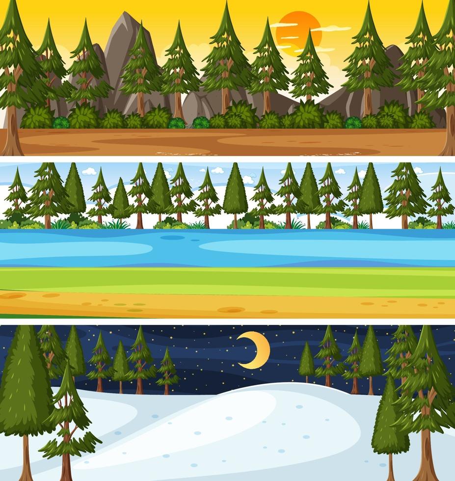 Set of different nature horizontal scenes vector