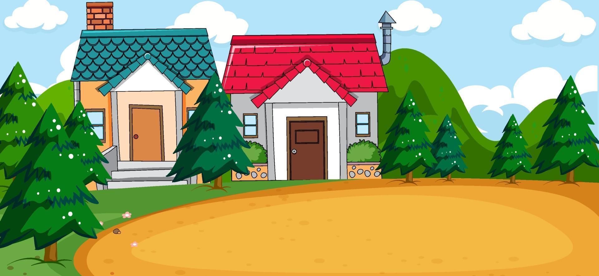 Outdoor scene with two houses and blank playground vector