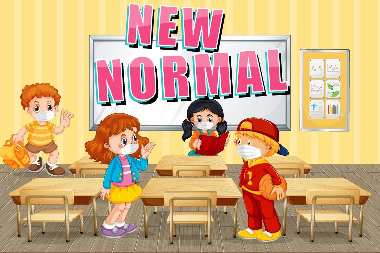 New Normal with students keep social distancing in the classroom vector