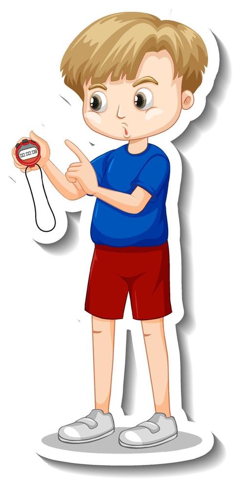 Sticker design with a coach boy holding timer vector