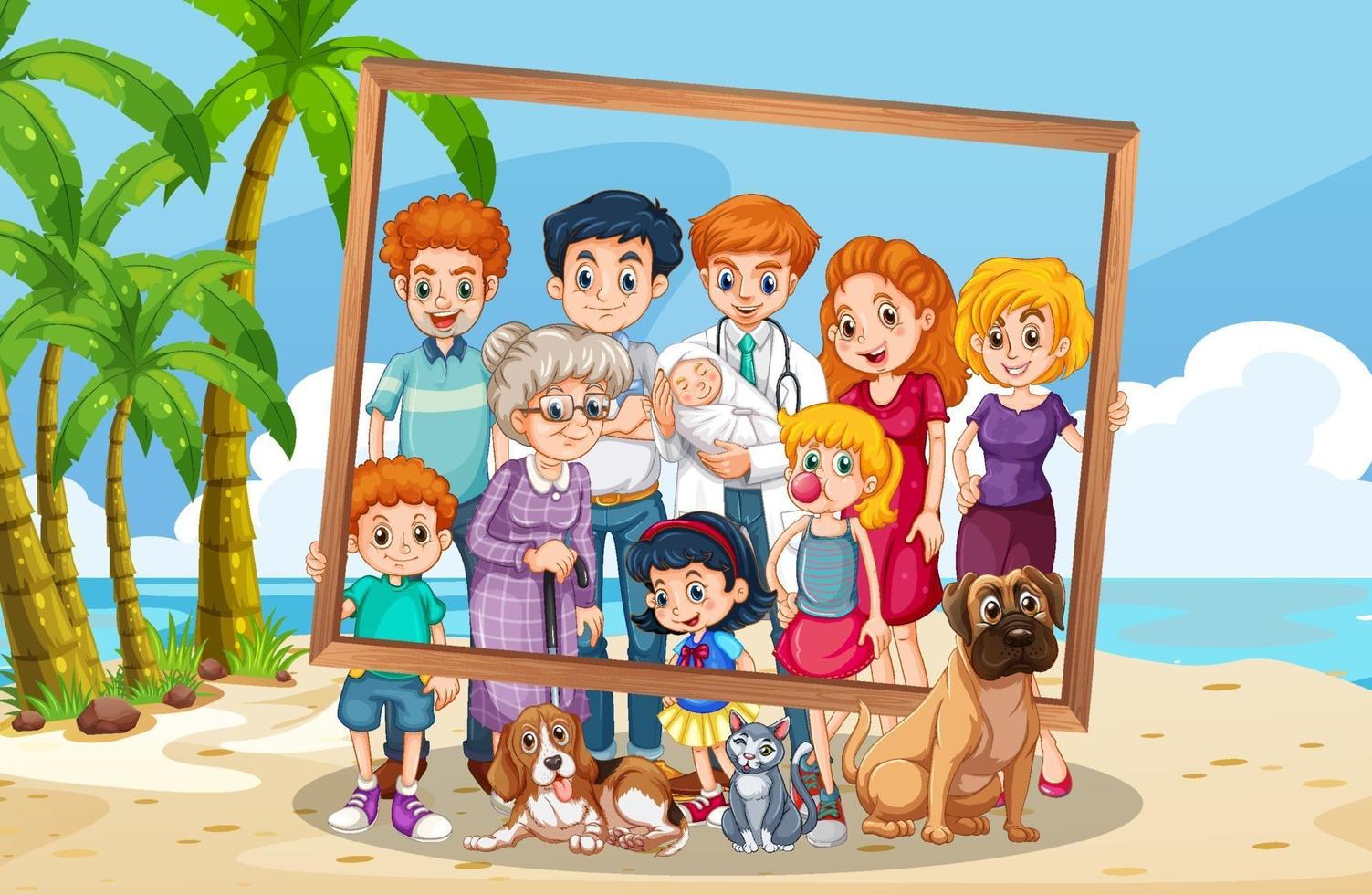 Family photo on vacation background vector