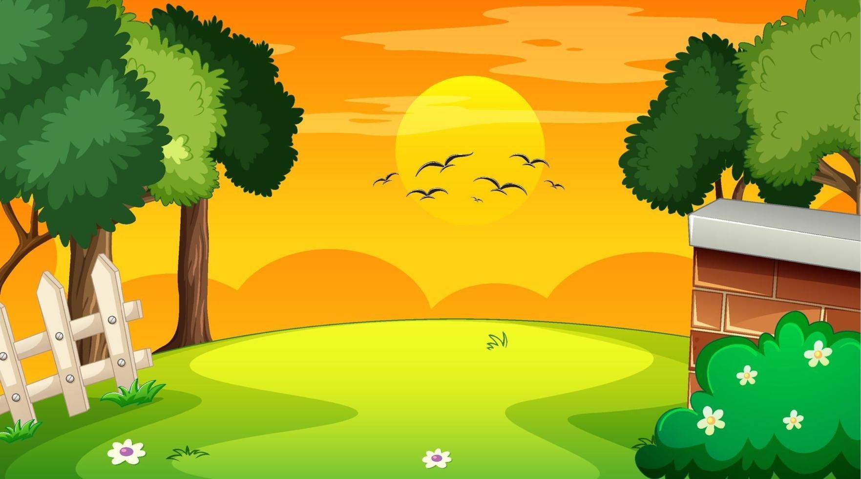 Blank landscape scene of nature park at sunset time vector