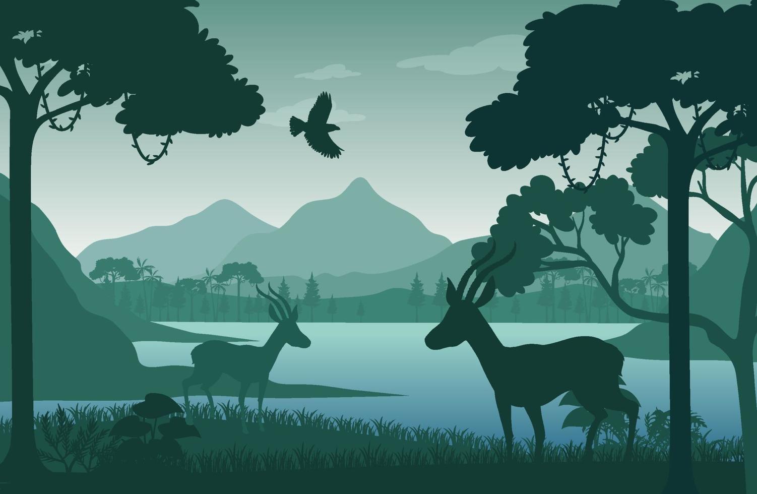 Silhouette forest landscape background vector