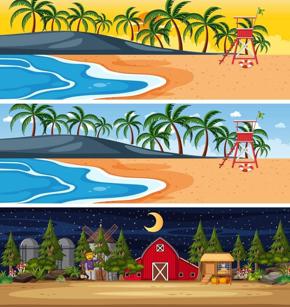 Set of different nature horizontal scenes vector