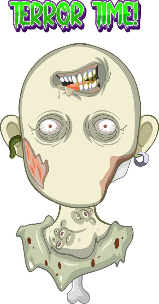 Diseño de texto de tiempo de terror con zombie espeluznante vector