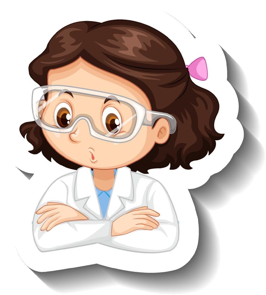 Portrait of a girl in science gown cartoon character sticker vector