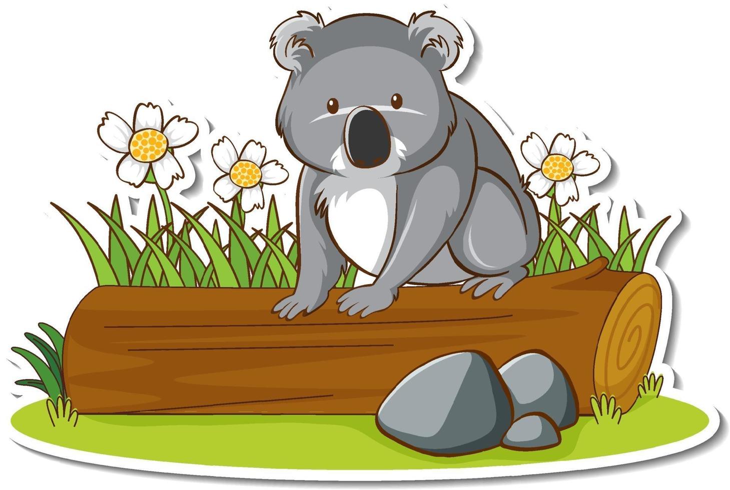 Cute koala sitting on a log sticker vector