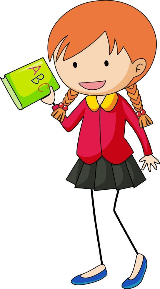 Happy girl doodle cartoon character isolated vector