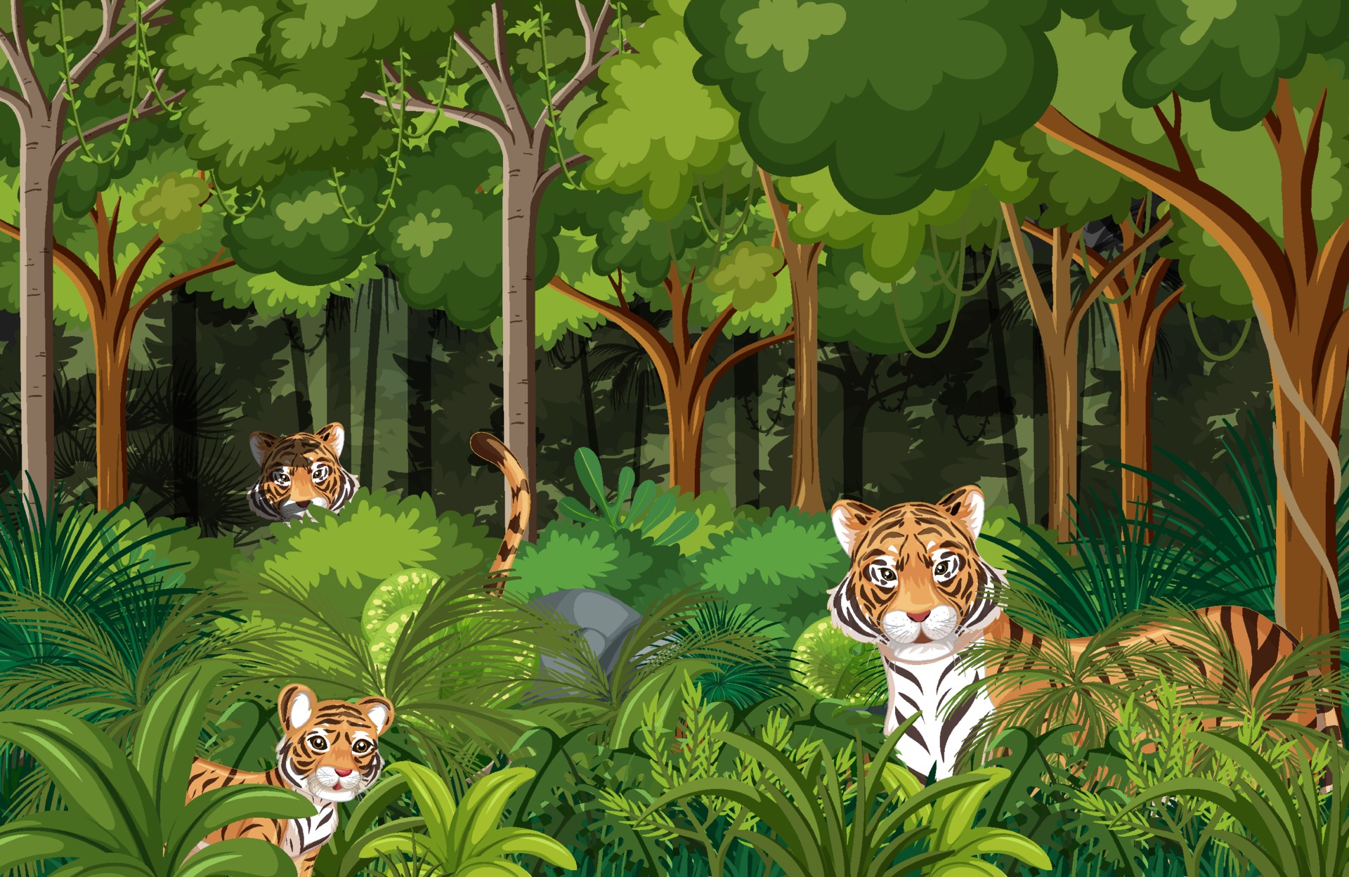 tigres escondidos en el fondo del bosque tropical 3427081 Vector en Vecteezy