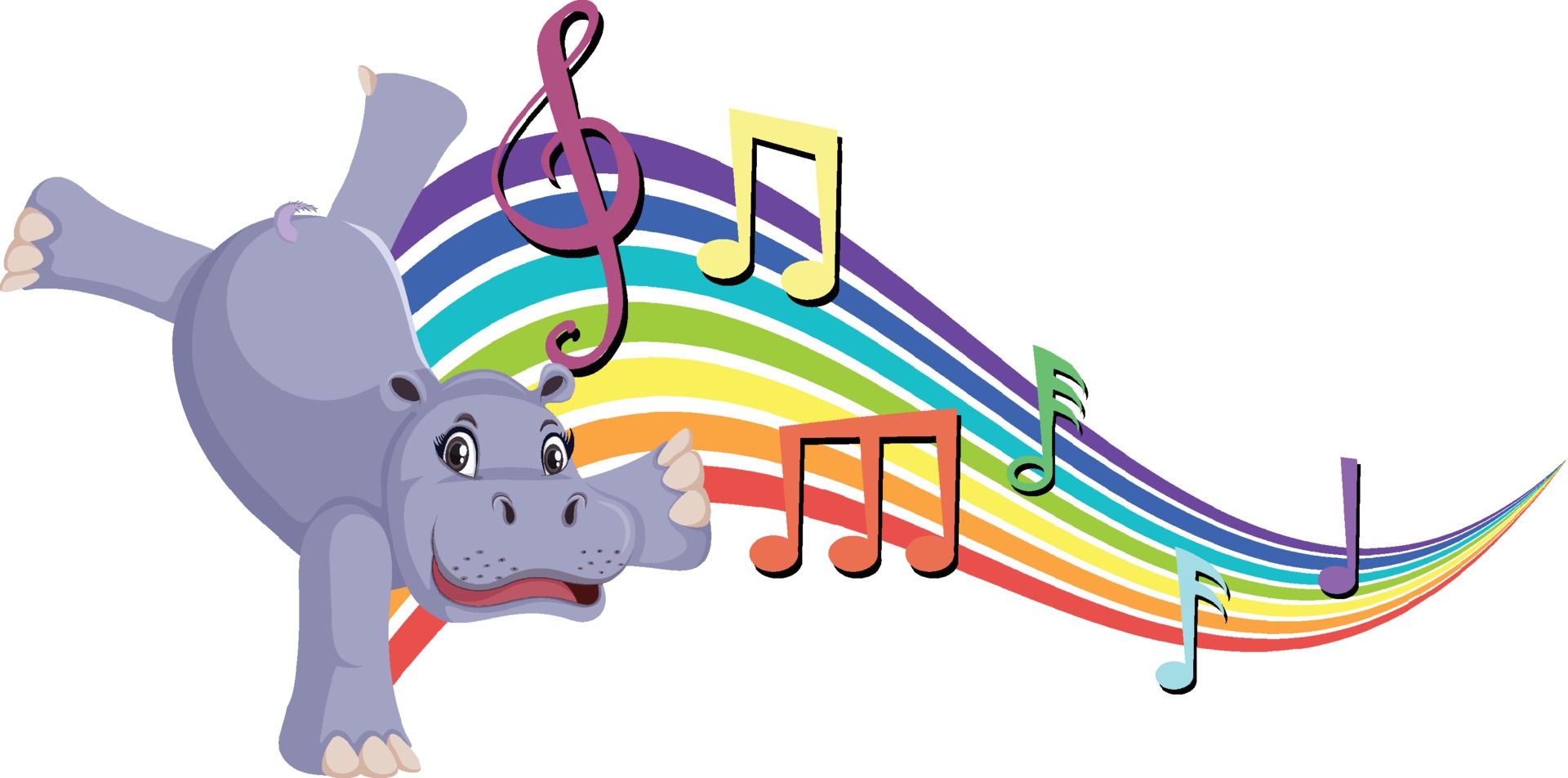 Hippopotamus dancing with melody symbols on rainbow 3427087 Vector Art