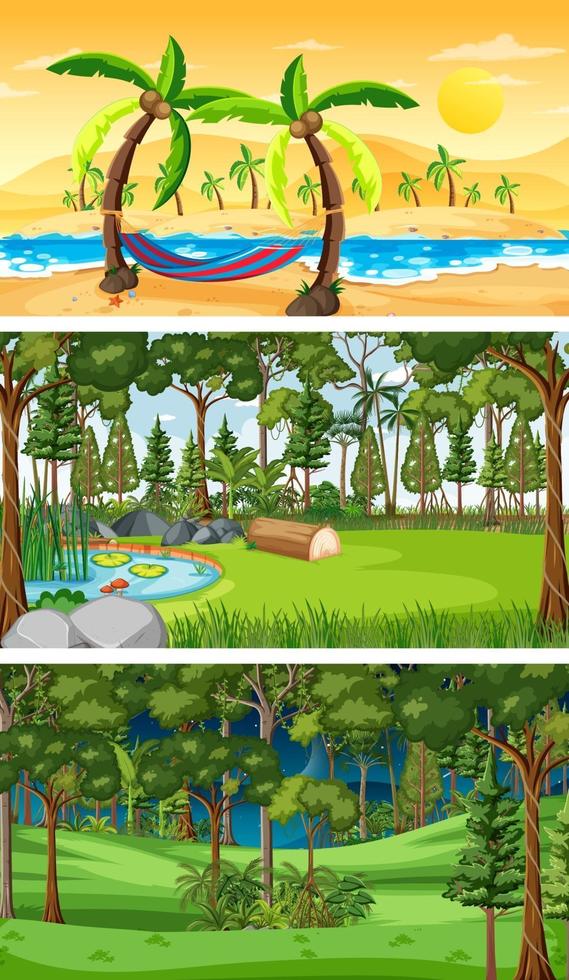 diferentes tipos de escenas horizontales del bosque. vector