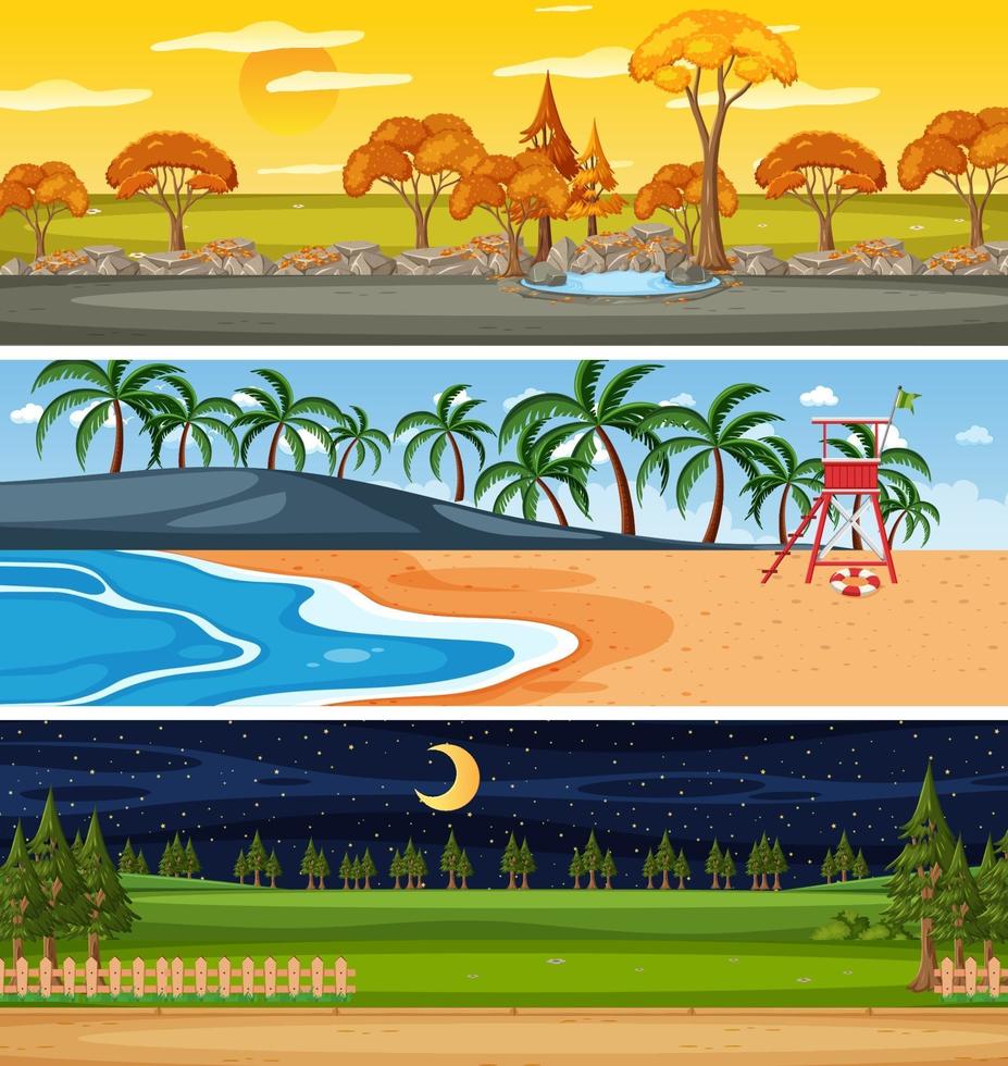Set of different nature horizontal scenes vector