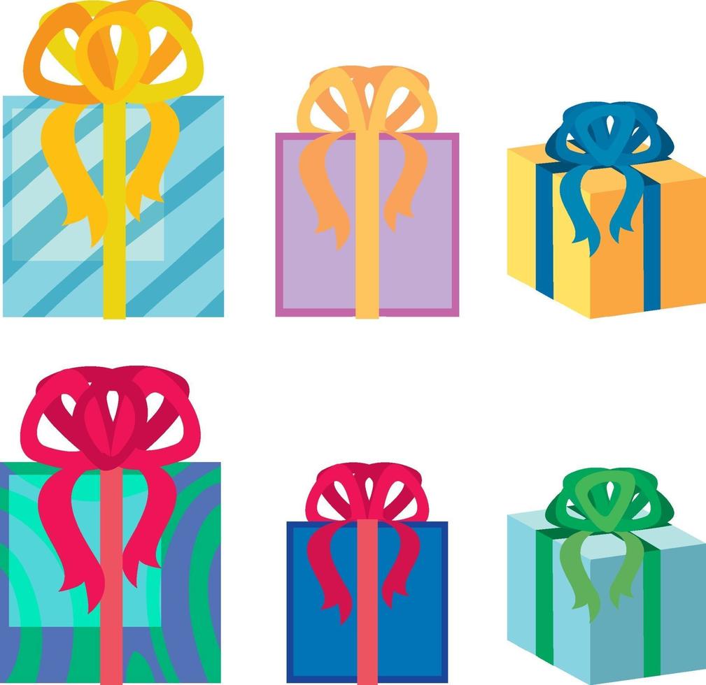 Set of many gift boxes in flat style vector
