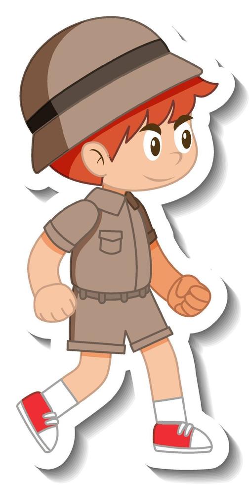 etiqueta engomada del personaje de dibujos animados del pequeño boy scout vector