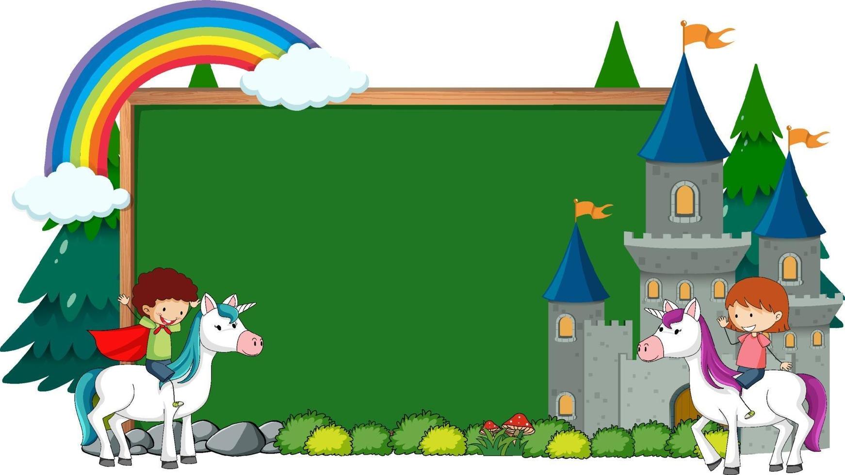 Empty chalkboard with fairy tale cartoon character and elements vector