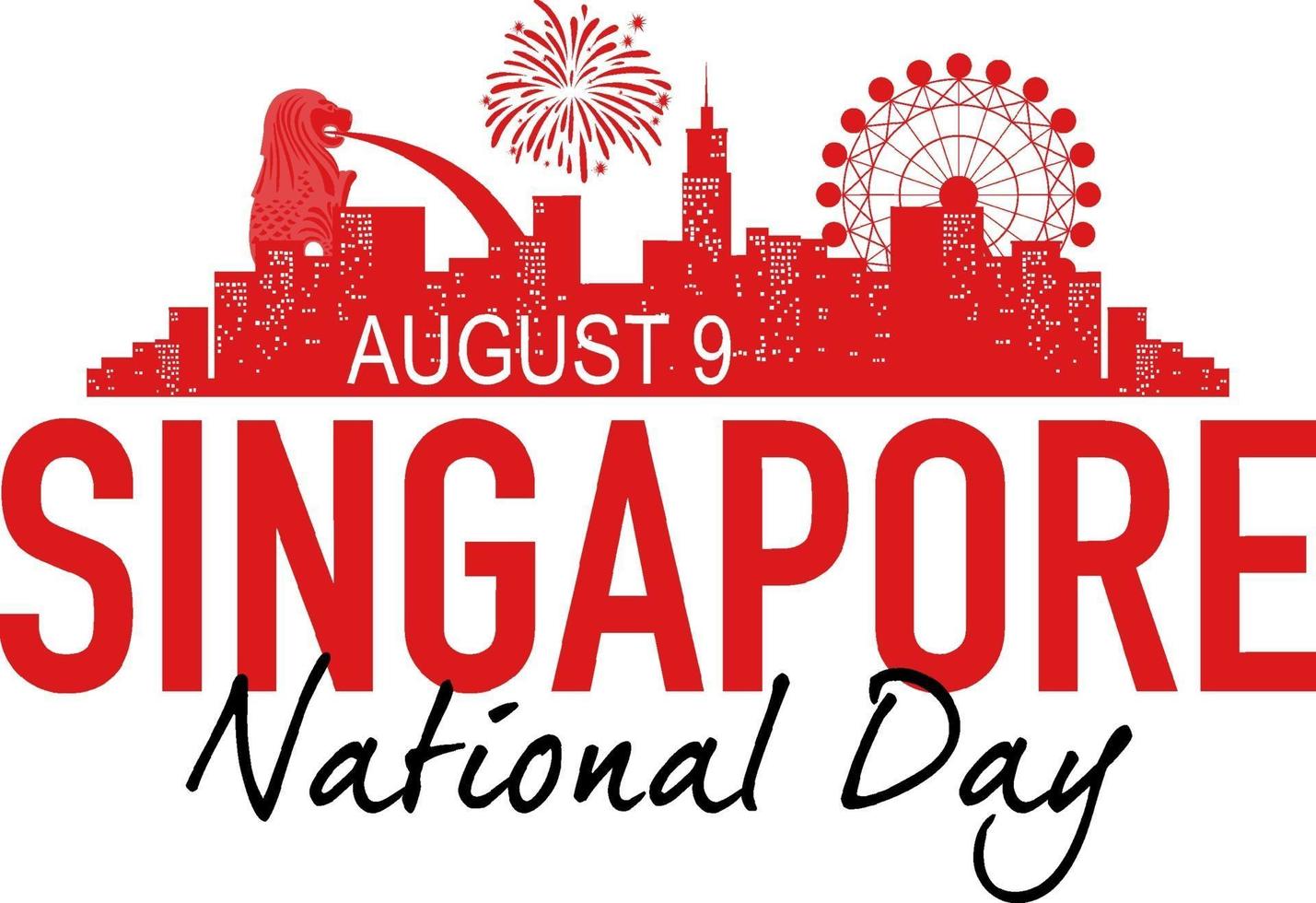 Singapore National Day banner with landmarks of Singapore vector