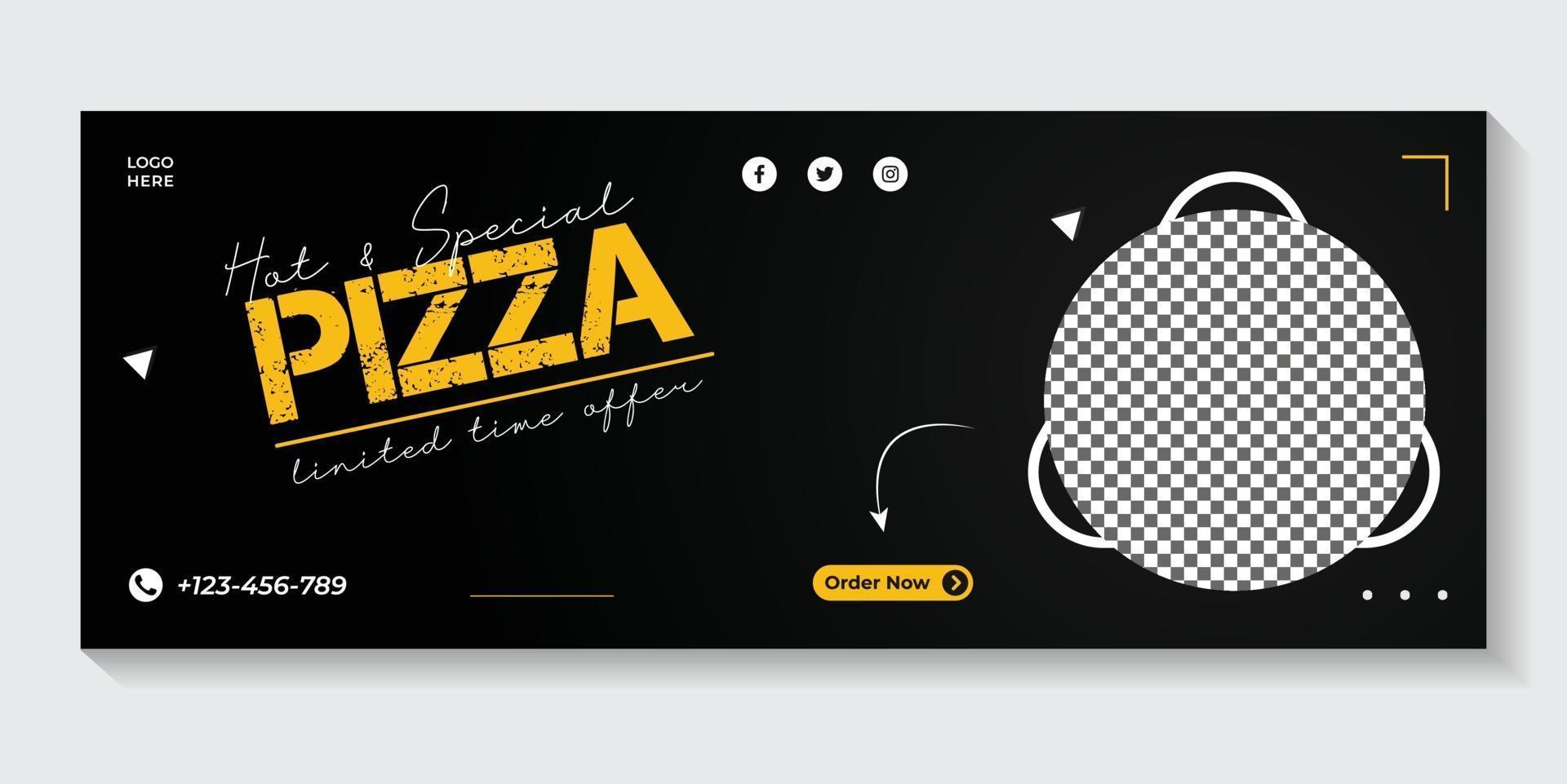 plantilla de banner web de portada de facebook de pizza caliente y espacial de redes sociales vector