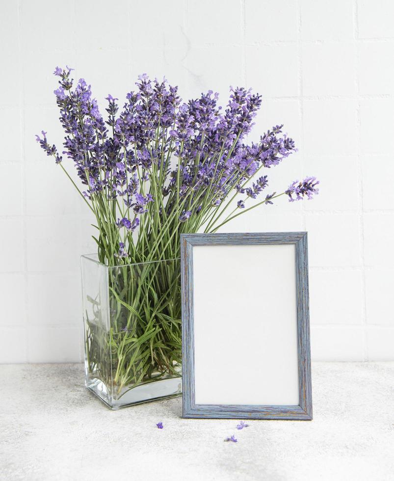 A bouquet of lavender in the interior of a kitchen photo