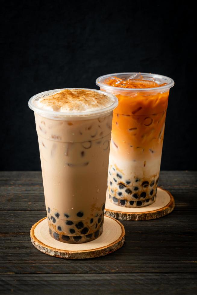 Taiwan milk tea and Thai milk tea with boba photo