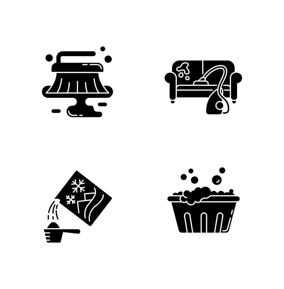 Cleanup service black glyph icons set on white space vector