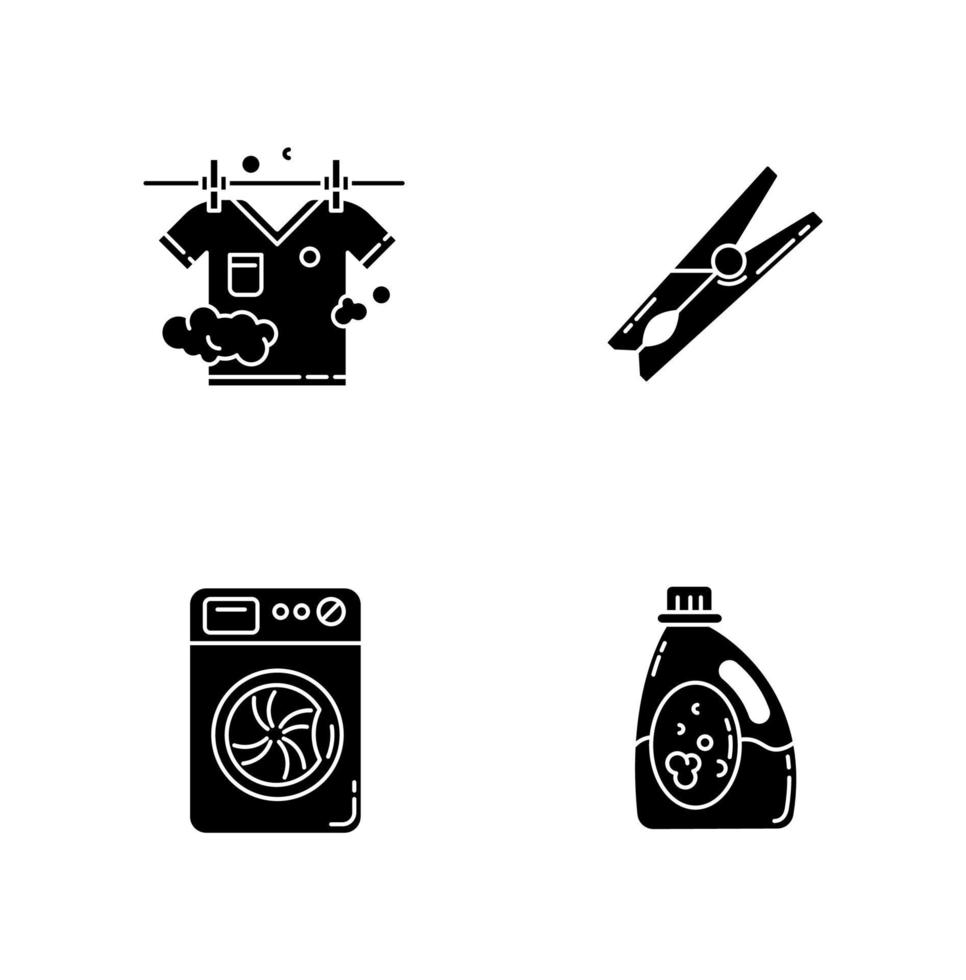 Clothes cleaning items black glyph icons set on white space vector