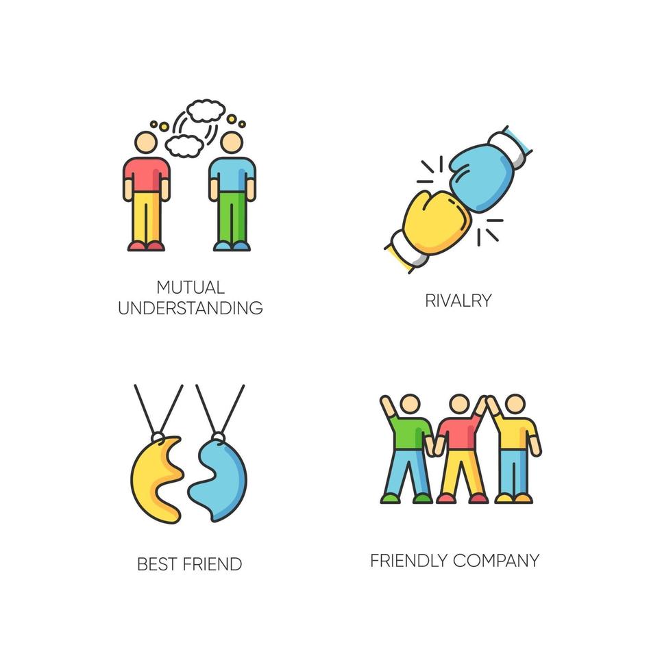 Friendship types RGB color icons set vector