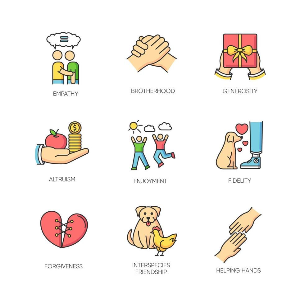 Friendship and support RGB color icons set vector