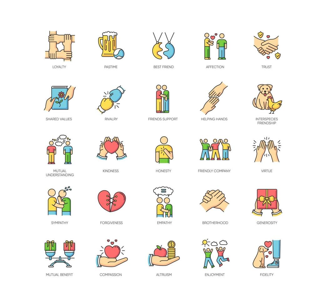 Friendly relationship RGB color icons set vector