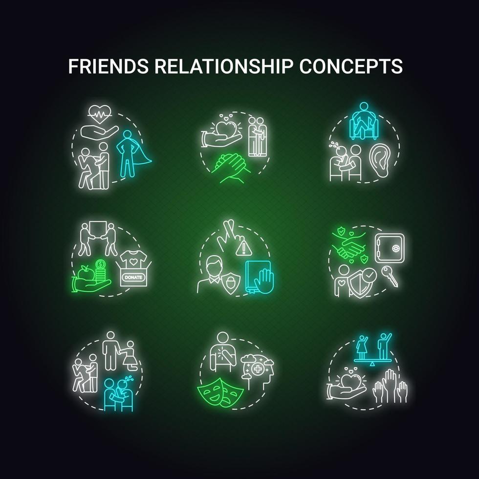 Best friends relationship neon light concept icons set vector