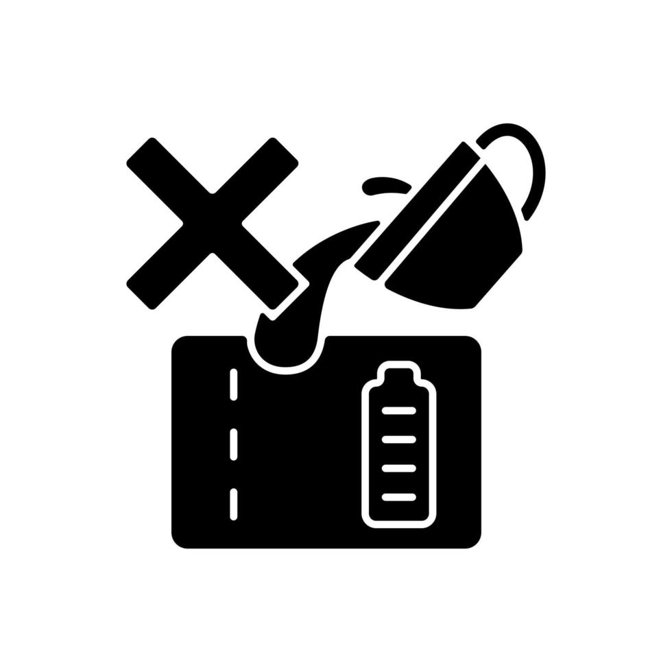 Dont spill on powerbank black glyph manual label icon vector