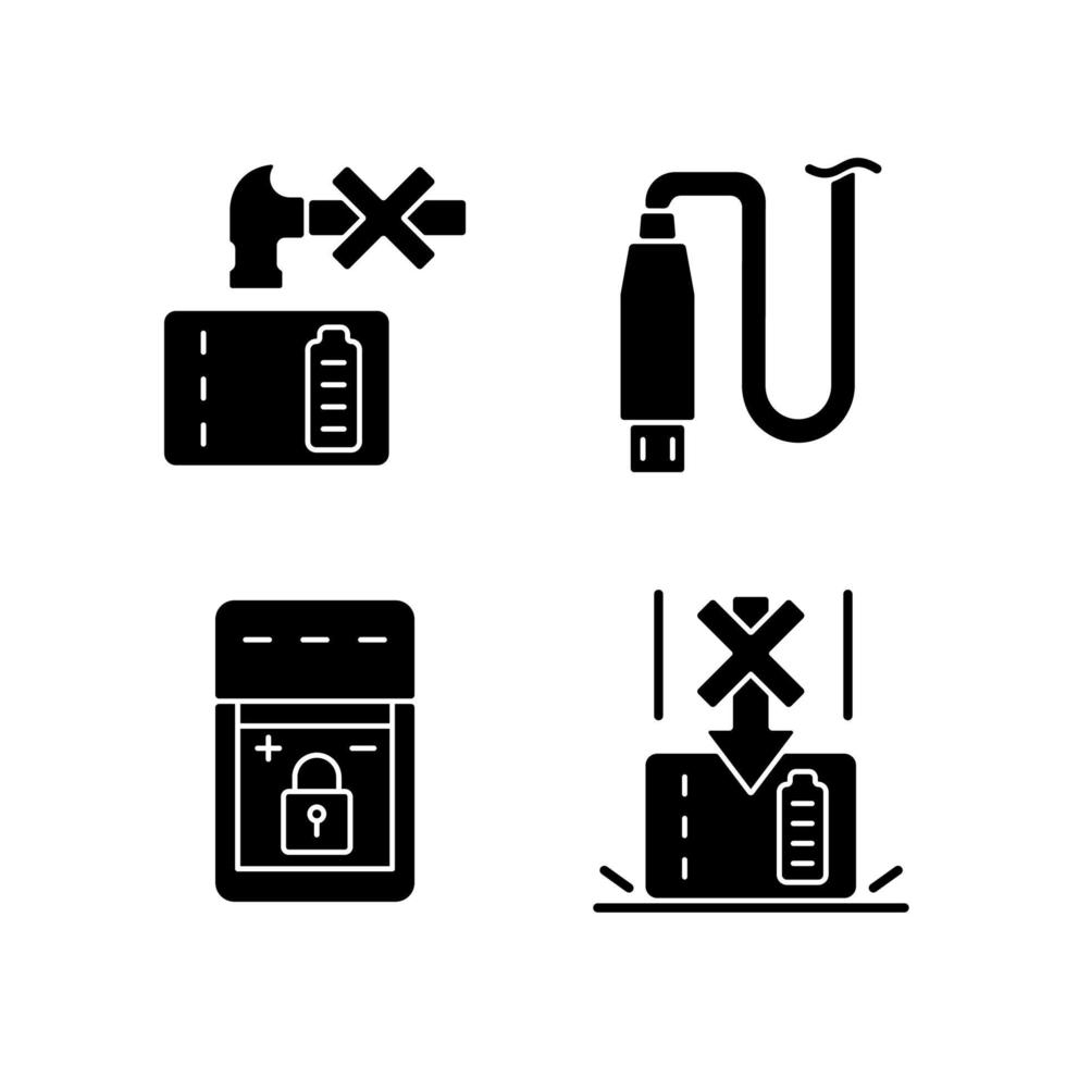 powerbank para usuario de gadget conjunto de iconos de etiqueta manual de glifo negro vector