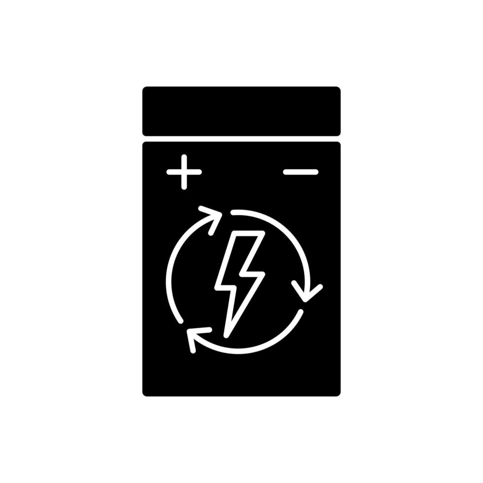 batería recargable de polímero de litio icono de etiqueta manual glifo negro vector
