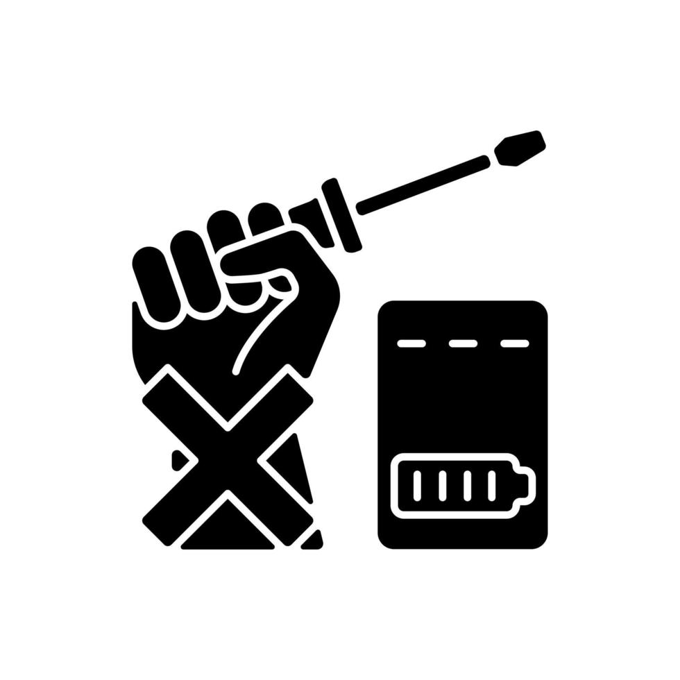 Dont repair power bank by yourself black glyph manual label icon vector