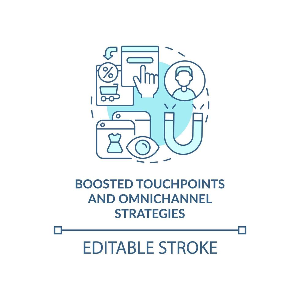 Boosted touchpoints and omnichannel strategies blue concept icon vector