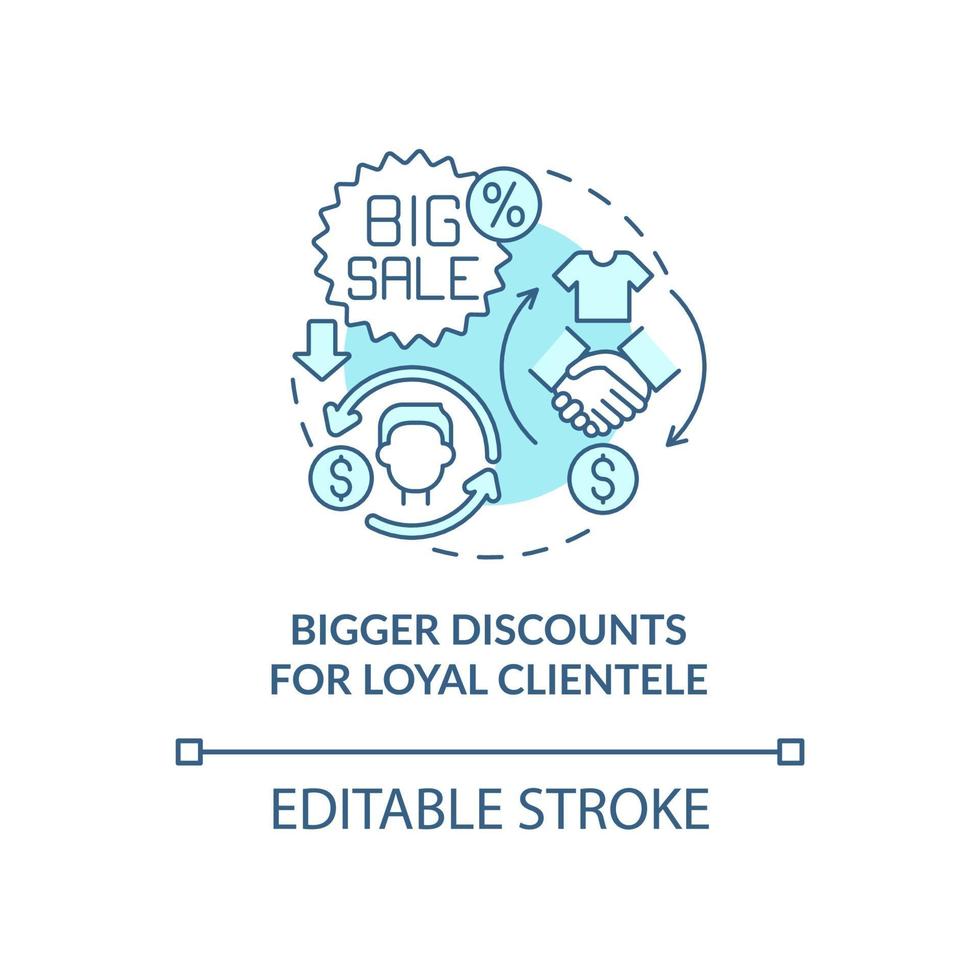 Bigger discounts for loyal clientele blue concept icon vector