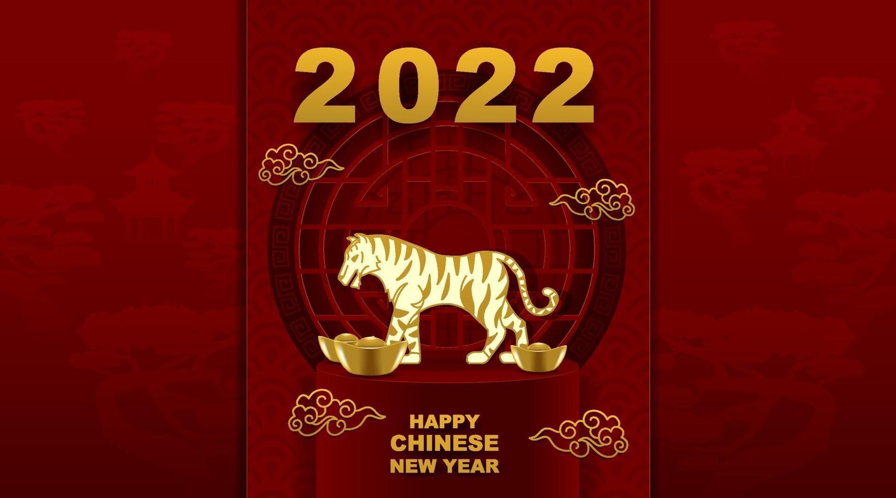 Chinese new year with red paper cut art and craft backgroung. vector