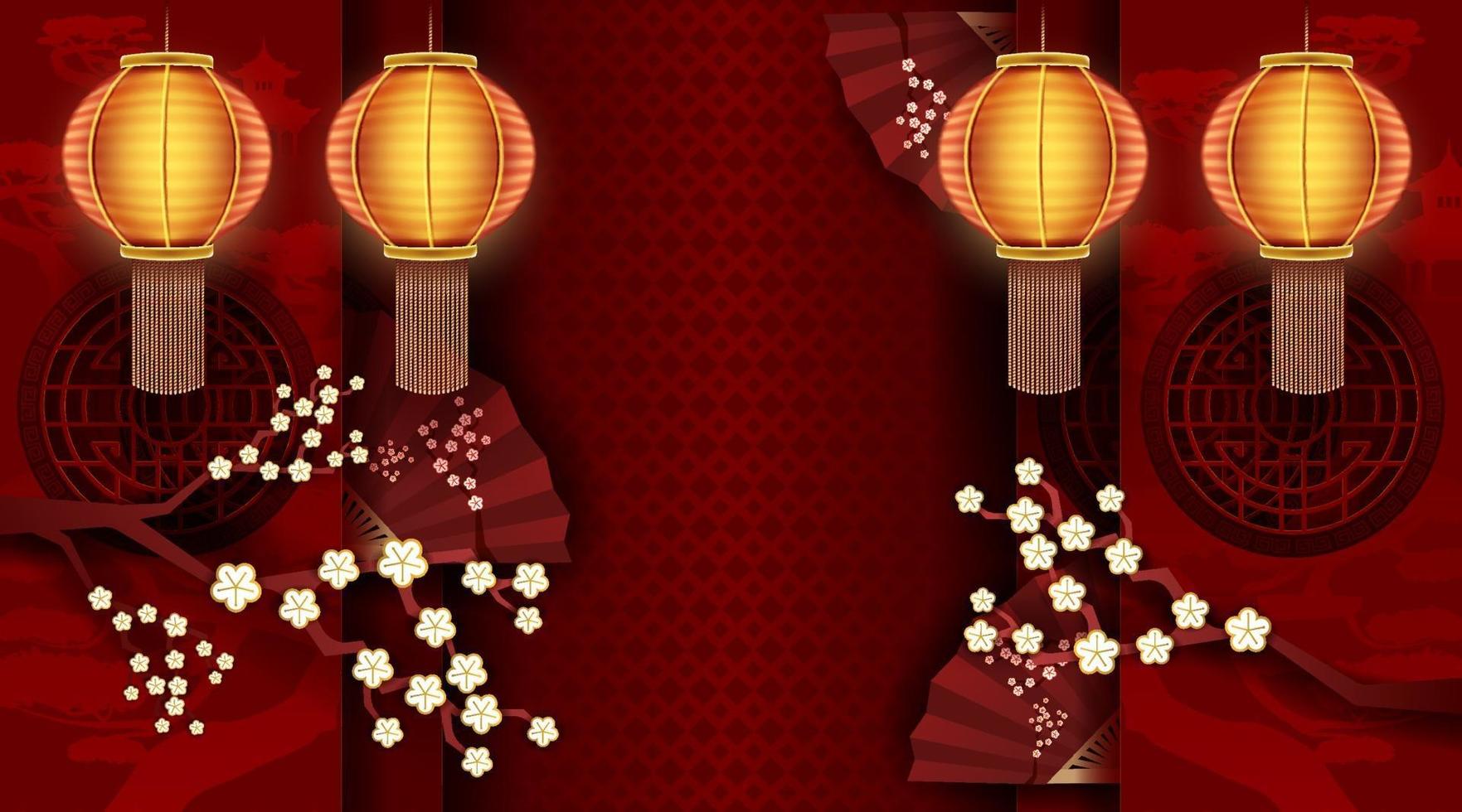 Chinese new year with red paper cut art and craft backgroung. vector